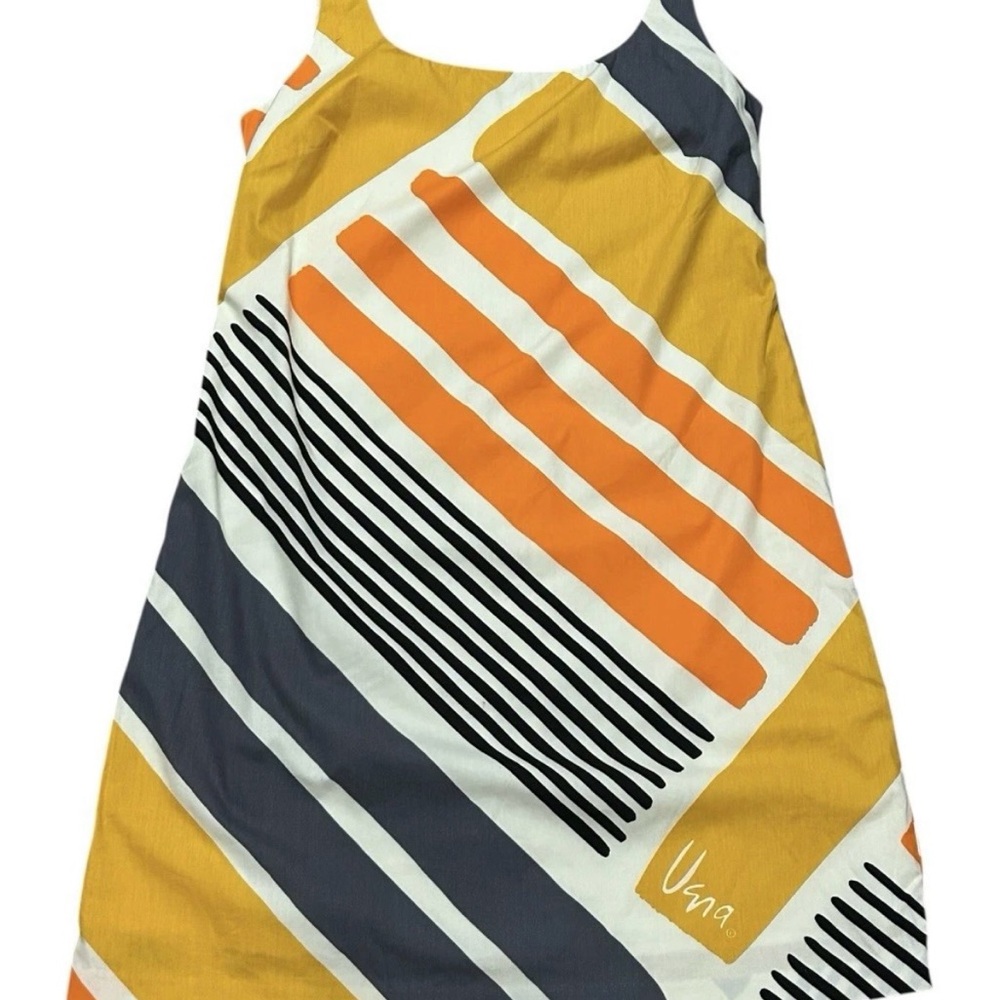 Vera Neumann Anthrow Mod Yellow / Orange / Black / Gray Geometric Shift Dress, 8
